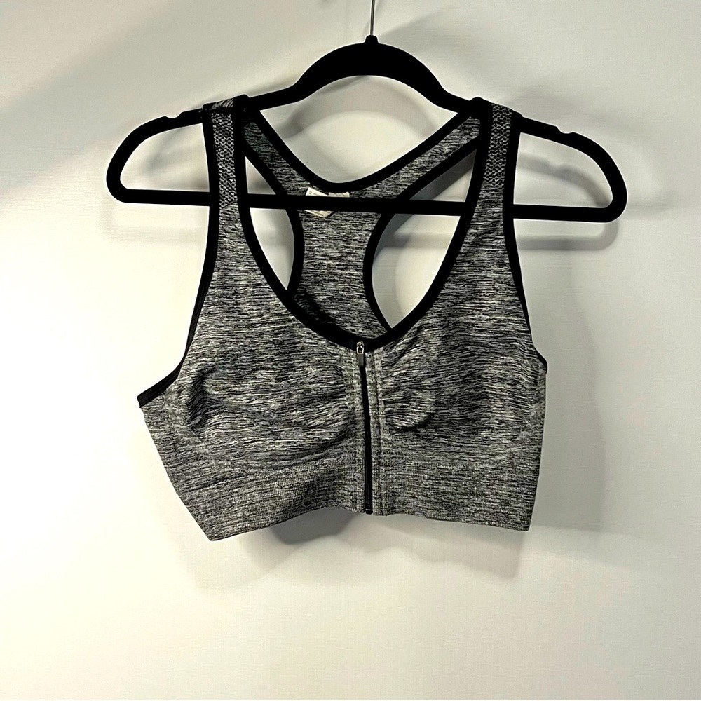 90 Degree by Reflex Zip Front Heather Gray Racerback Sports Bra Size XL